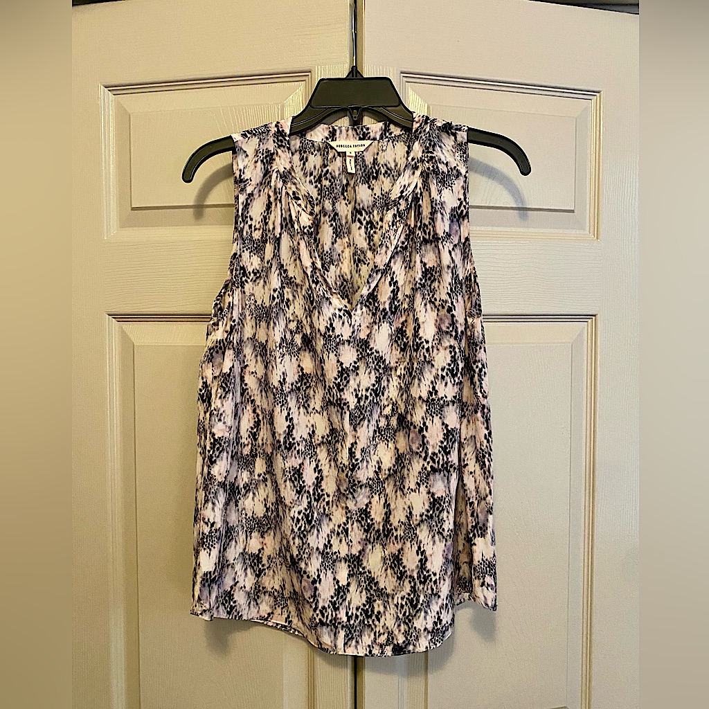 Rebecca Taylor Watercolor Print Silk Sleeveless Blouse